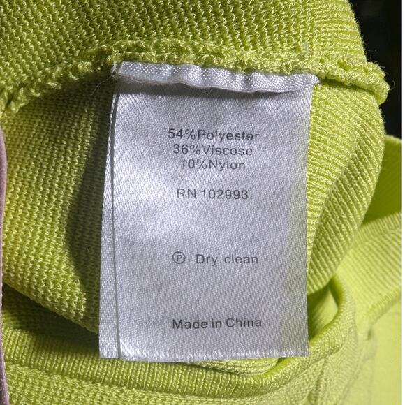 Esteban Cortazar Lime Green Bodycon Stretch Knit Cutout Mini Dress Sz XL - Picture 5 of 6